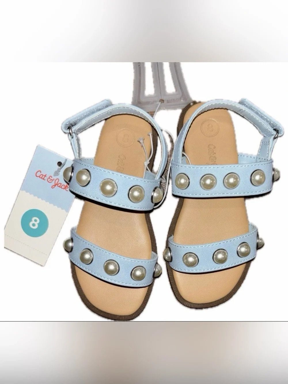 Cat & Jack Light Blue Pearl-Stud Kids Sandals